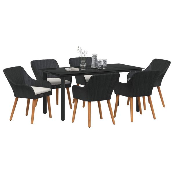 vidaXL Garten Essgruppe mit Kissen 7 pcs Schwarz Poly-Rattan