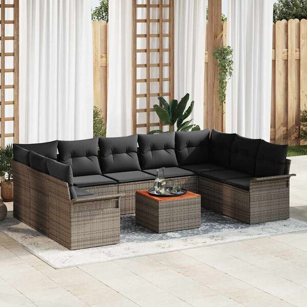 vidaXL Gartensofa-set mit Kissen 10 pcs Grau Poly-Rattan