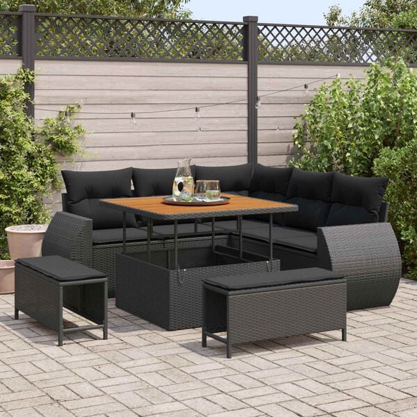 vidaXL Gartensofa-set mit Kissen mit Kissen 8 pcs Schwarz Poly-Rattan