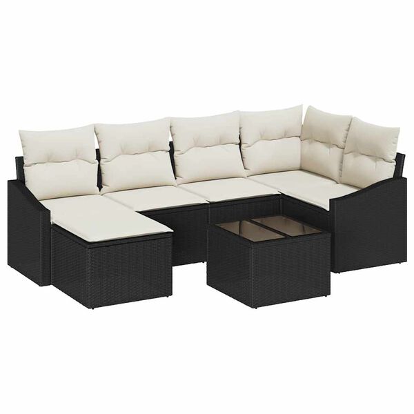 vidaXL Sofa Set mit Kissen 7 pcs Schwarz Poly Rattan