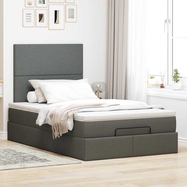 vidaXL Ottoman-Bett mit Matratze & LEDs Dunkelgrau 120x190 cm Stoff