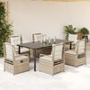 vidaXL 7-tlg. Garten-Essgruppe mit Kissen Beige Poly Rattan