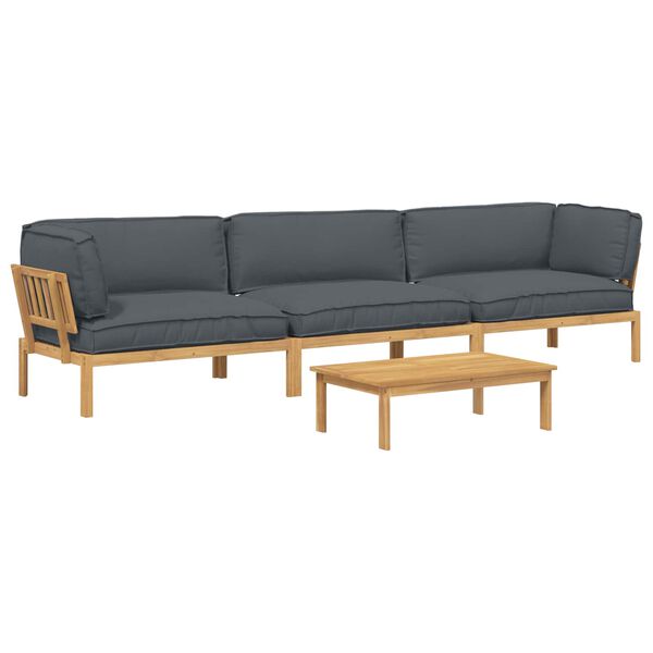 vidaXL Sofa Set mit Kissen Uni 4 pcs Anthrazit Massivholz Akazie