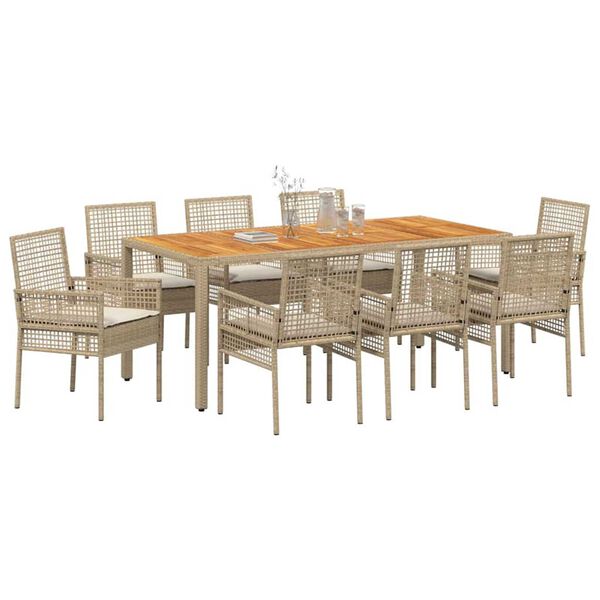 vidaXL Garten Essgruppe 9 pcs Beige Poly-Rattan