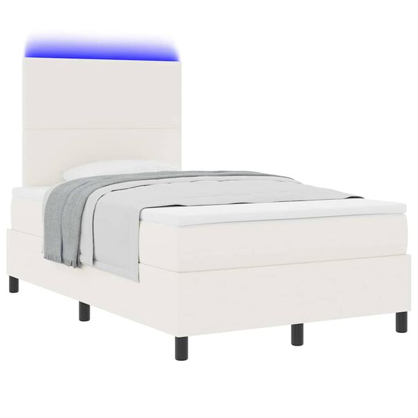 vidaXL LED Boxspringbett Creme und Wei&szlig; 120 x 200 cm Cordstoff