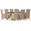 vidaXL 9-tlg. Garten-Essgruppe mit Kissen Beige Poly Rattan