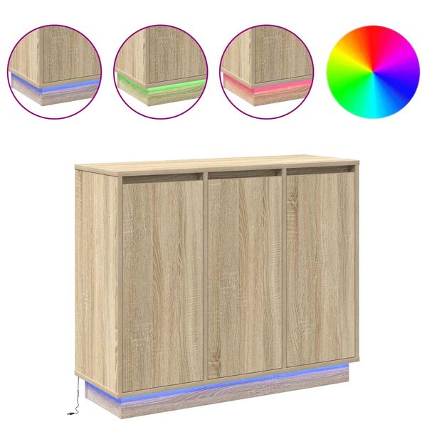vidaXL LED-Sideboard Sonoma-Eiche 90 x 32 x 75 cm Holzwerkstoff