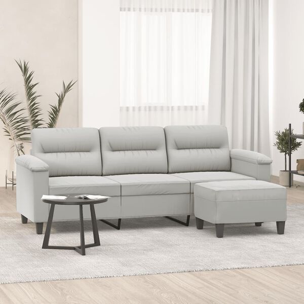 vidaXL 3-Sitzer-Sofa mit Hocker Hellgrau 180 cm Mikrofasergewebe