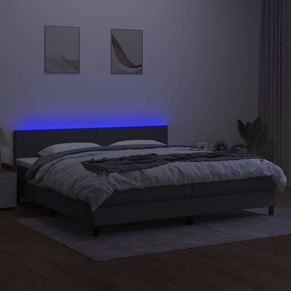 vidaXL Boxspringbett mit Matratze & LED Dunkelgrau 200x200 cm Stoff