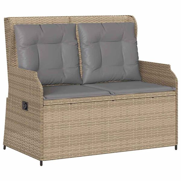 vidaXL Gartenbank Verstellbar mit Kissen Beige Poly Rattan