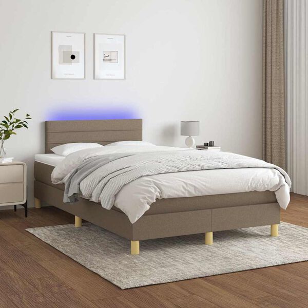 vidaXL Boxspringbett mit Matratze & LED Taupe 120x190 cm Stoff