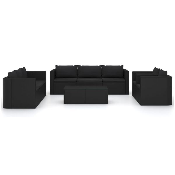 vidaXL 10-tlg. Garten-Lounge-Set mit Kissen Poly Rattan Schwarz