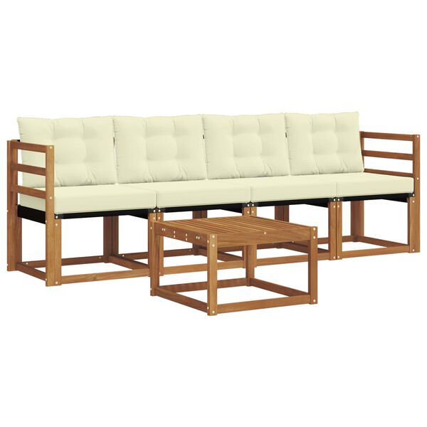 vidaXL Outdoor-Sofagarnitur mit Kissen 5 pcs Natur und Creme