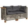 vidaXL Garten-Ecksofas mit Kissen 2 Stk. Grau Poly Rattan
