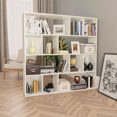 vidaXL Raumteiler/Bücherregal Hochglanz-Weiß 110x24x110 cm