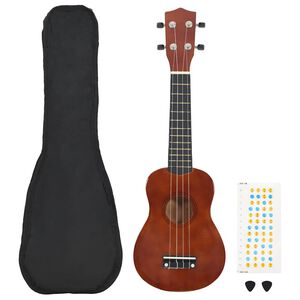 vidaXL Sopran Ukulele Set f&uuml;r Kinder mit Tasche Dunkles Holz 21