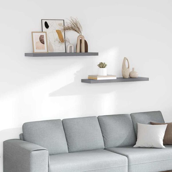 vidaXL Schwebende Wandregale 2 Stk. Grau 90x23,5x3,8cm MDF