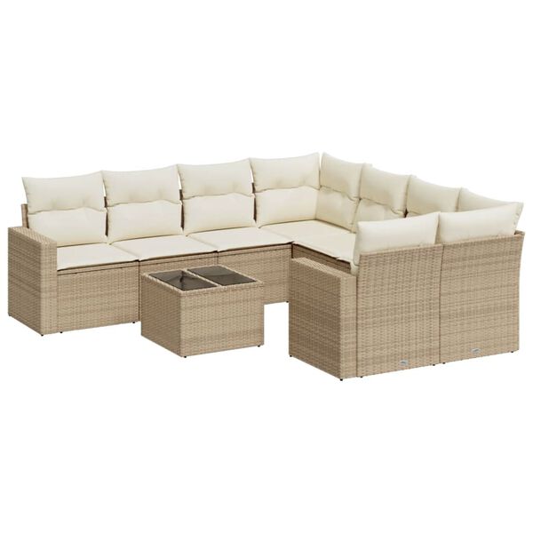 vidaXL 9-tlg. Garten-Sofagarnitur mit Kissen Beige Poly Rattan