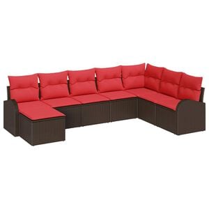 vidaXL Sofa Set 8 stk. Braun und Rot Poly-Rattan