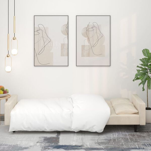 vidaXL Schlafsofa 2-Sitzer mit 2 Kissen Creme Samt