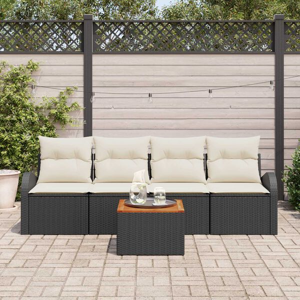vidaXL Gartensofa-set mit Kissen 5 pcs Schwarz Poly-Rattan