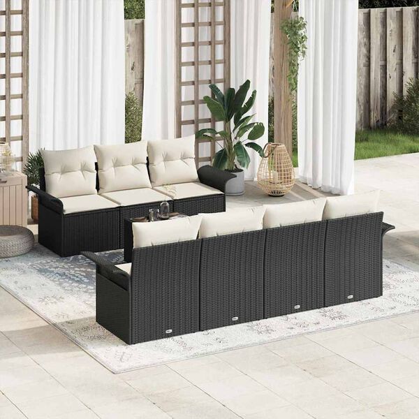 vidaXL Gartensofa-set mit Kissen 8 pcs Schwarz und Creme Poly-Rattan