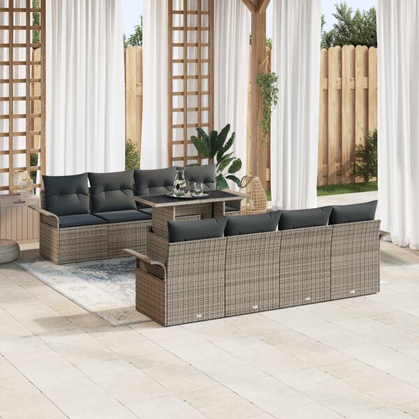 vidaXL Gartensofa-set mit Kissen 9 pcs Grau Poly-Rattan