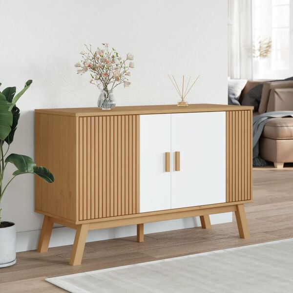 vidaXL Sideboard OLDEN Wei&szlig; und Braun 114x43x73,5 cm Massivholz Kiefer