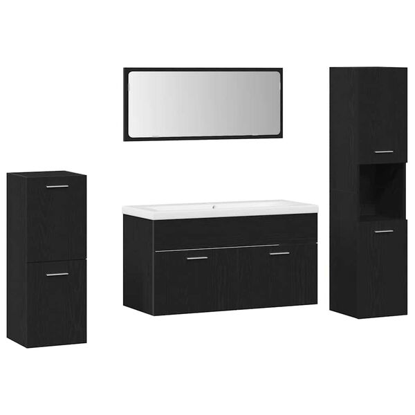 vidaXL Badezimmerm&ouml;bel-Set 5 pcs Schwarz Eichen-Optik Holzwerkstoff