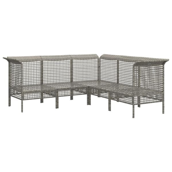 vidaXL 5-tlg. Garten-Lounge-Set mit Kissen Grau Poly Rattan
