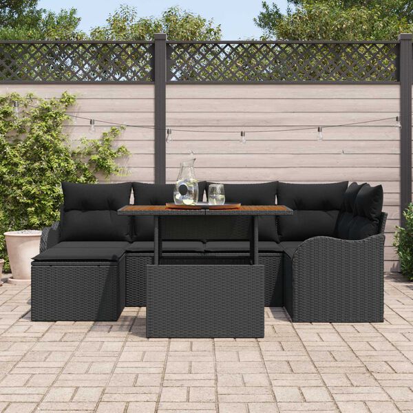 vidaXL Garten-Sofa-Set mit Speicher 7 pcs Schwarz Poly Rattan