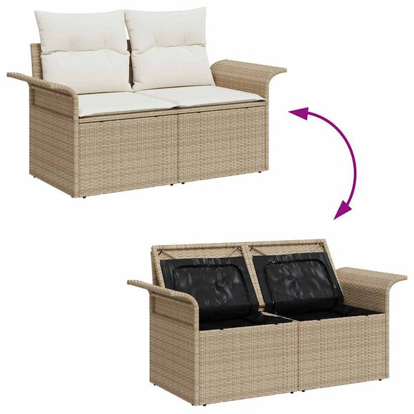 vidaXL Garten-Sofa-Set mit Kissen mit Kissen 11 pcs Beige Poly Rattan