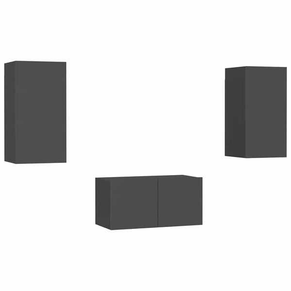 vidaXL 3-tlg. TV-Schrank-Set Grau Holzwerkstoff