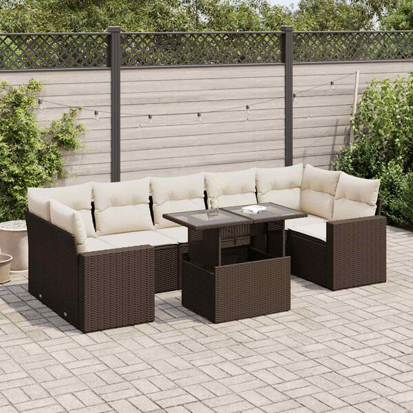 vidaXL 8-tlg. Garten-Sofagarnitur mit Kissen Braun Poly Rattan