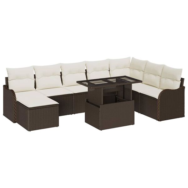 vidaXL Garten-Sofa-Set mit Kissen 9 pcs Braun Poly Rattan