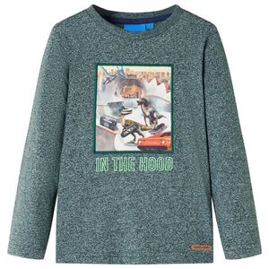 Kinder-Langarmshirt Dunkelgr&uuml;n Melange 104
