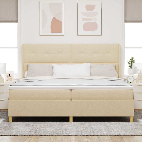 vidaXL Boxspringbett mit Matratze Creme 200 x 200 cm Stoff