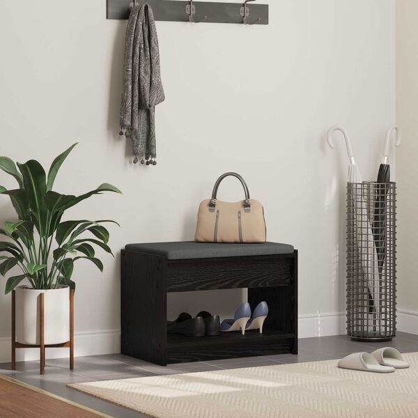 vidaXL Flurbank mit Kissen mit Regal Schwarze Eiche 63 x 38 x 45 cm