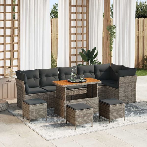 vidaXL Garten-Sofa-Set 10 pcs Grau Poly-Rattan
