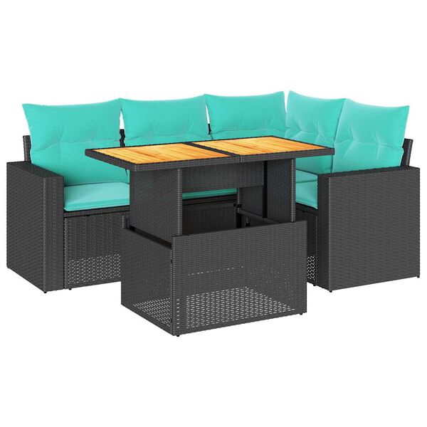 vidaXL 5-tlg. Garten-Sofagarnitur mit Kissen Schwarz Poly Rattan