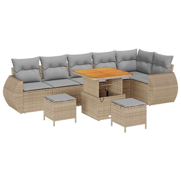 vidaXL Garten-Sofa-Set mit Kissen 9 pcs Beige und Hellgrau
