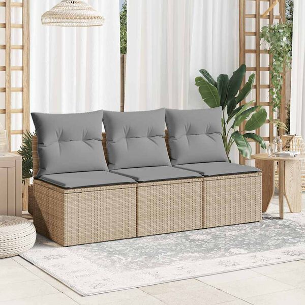vidaXL Gartensofa mit Kissen 3-Sitzer Beige Poly Rattan
