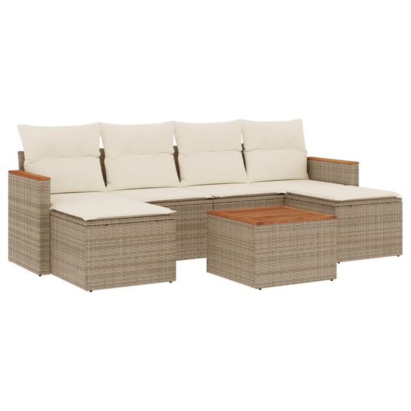 vidaXL 7-tlg. Garten-Sofagarnitur mit Kissen Beige Poly Rattan