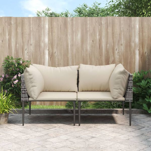 vidaXL Garten-Ecksofas mit Kissen 2 Stk. Grau Poly Rattan
