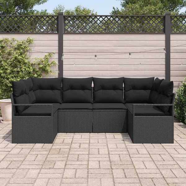 vidaXL Gartensofa-set mit Kissen 6 pcs Schwarz Poly-Rattan