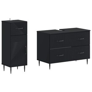 vidaXL 2-teiliges Badezimmer Schrank Set HAARLEM Schwarz Holzwerkstoff