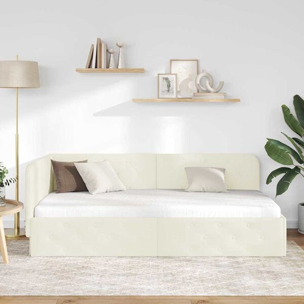 vidaXL Eckbettgestell mit Kopfteil Creme 90 x 200 cm Samt