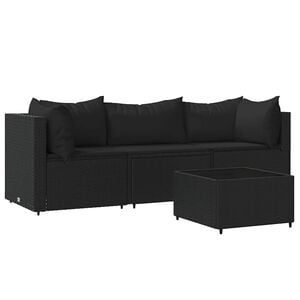 vidaXL 4-tlg. Garten-Lounge-Set mit Kissen Schwarz Poly Rattan