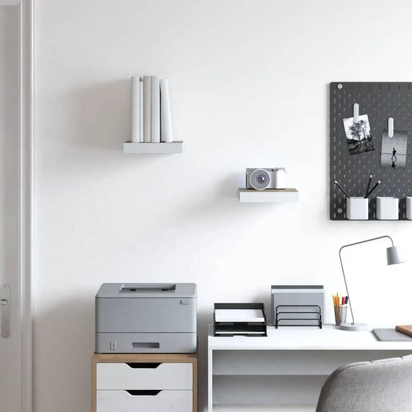 vidaXL Schweberegale 2 Stk. Eichen-Optik und Wei&szlig; 23x23,5x3,8 cm MDF