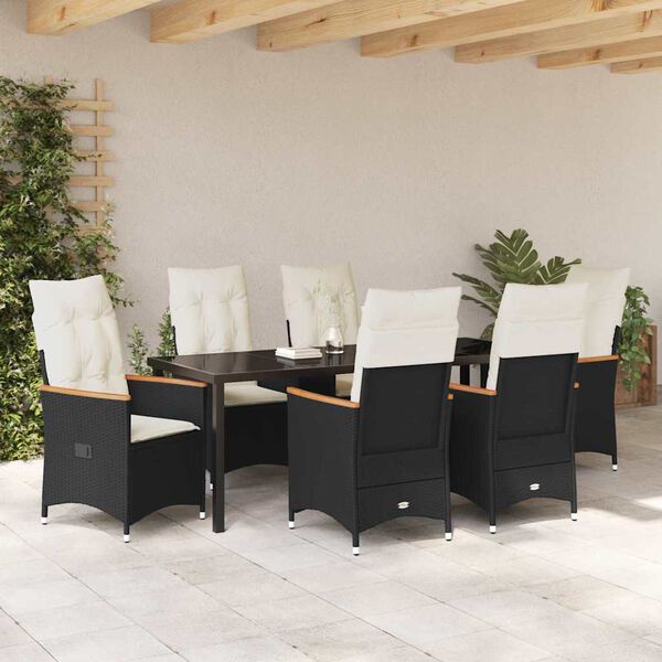 vidaXL Garten Essgruppe mit Kissen 7 pcs Schwarz Poly-Rattan